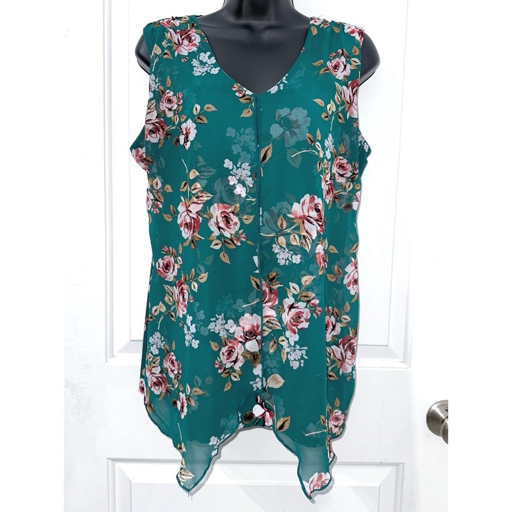 Adele & May green floral print tank top blouse